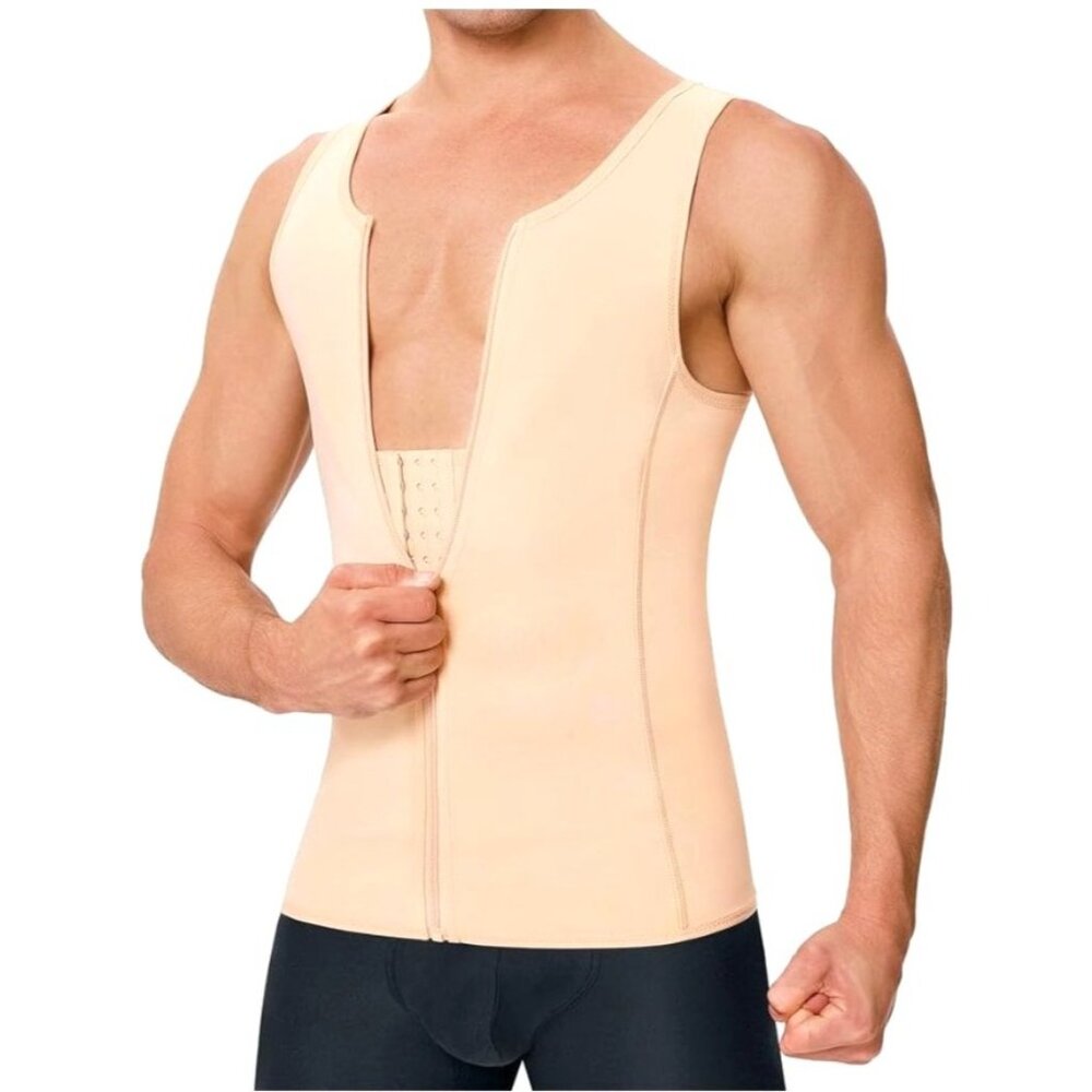 Tailong men's XL Nude Shapewear Top With Zipper & Hook Closure Polyester Spandex